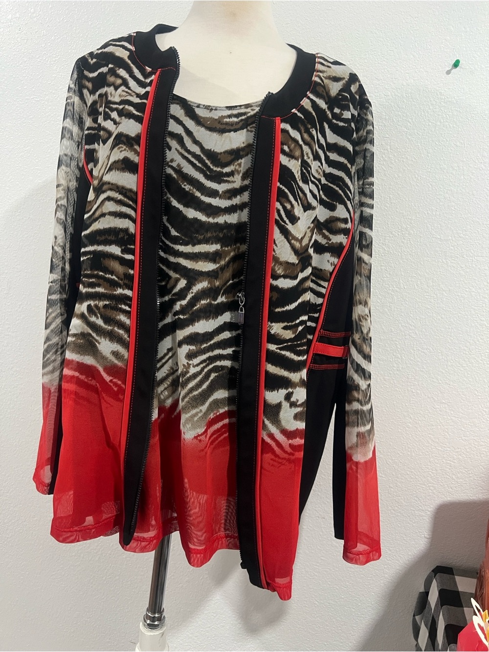 Women’s Zebra-Print Red Trim Blazer Jacket